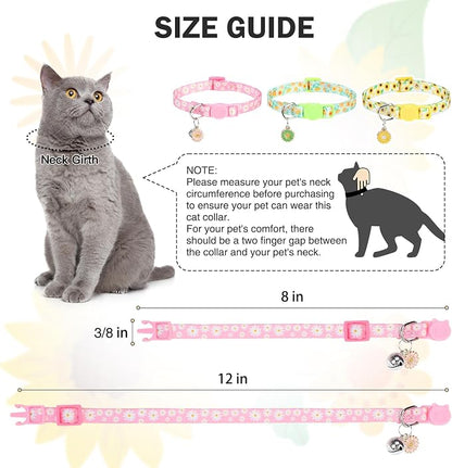 Cat Collars for Girl Cats, 3 Pack Spring Flower Cat Collars Breakaway - Image 6