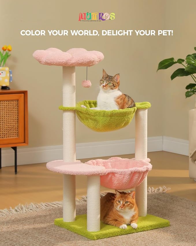 Flower Cat Tree with 2 Large Hammocks, 37.4" Small Cat Tower - Image 8