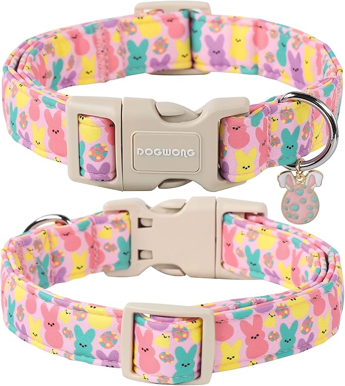 DOGWONG Easter Dog Collar, Cute Bunny Eggs Dog Collar Pink Babbit Pet Collar - Image 2