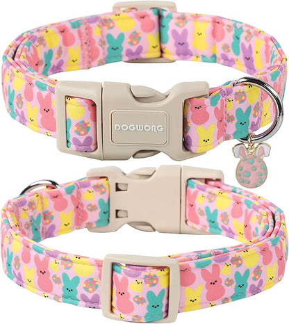 DOGWONG Easter Dog Collar, Cute Bunny Eggs Dog Collar Pink Babbit Pet Collar - Image 2