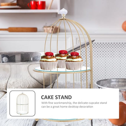 DOITOOL Gold Metal Cupcake Stand Bird Cage Dessert Stand, 2 Tier Dessert - Image 5