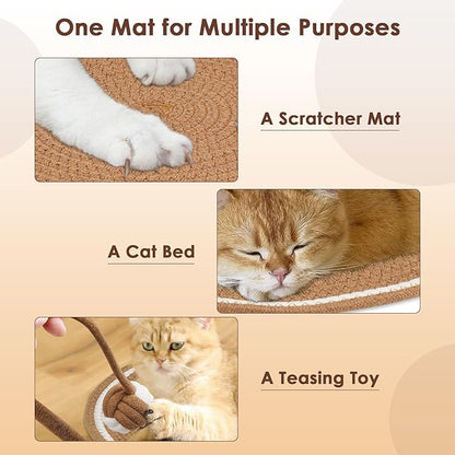 Cat Scratcher Mat, Natural Cotton Rope Cat Scratch Pad, 15.7'' Round Horizontal - Image 6