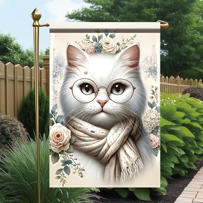 Cat Garden Flag 12x18 Inch Double Sided Outdoor Yard Banner White Cat - Image 5