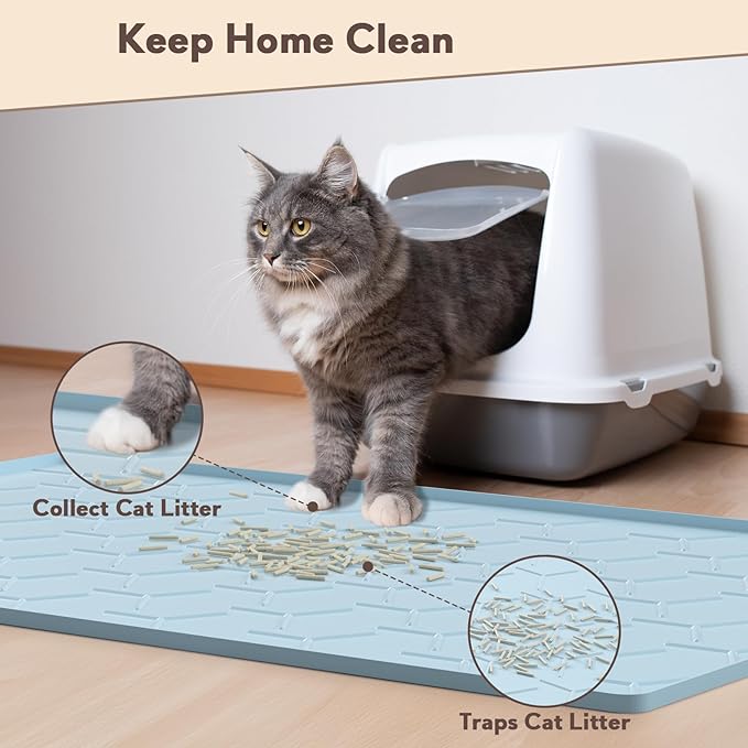 Silicone Cat Litter Trapping Mat, Large Waterproof 34" X 22" Cat Litter Box Mat - Image 2