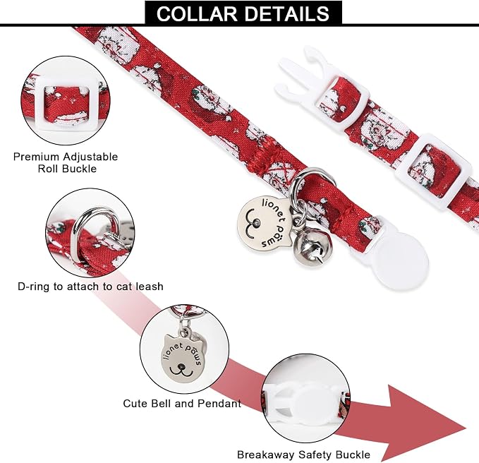 Lionet Paws 2pcs Pack Cotton Cat Collar, Breakaway Buckle Christmas Cat Colar - Image 6