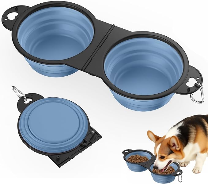 Pawaboo 2-in-1 Collapsible Dog Bowls, Dual Puppy Food and Water Bowls, 180° by Pawaboo