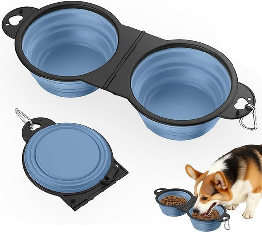 Pawaboo 2-in-1 Collapsible Dog Bowls, Dual Puppy Food and Water Bowls, 180° by Pawaboo