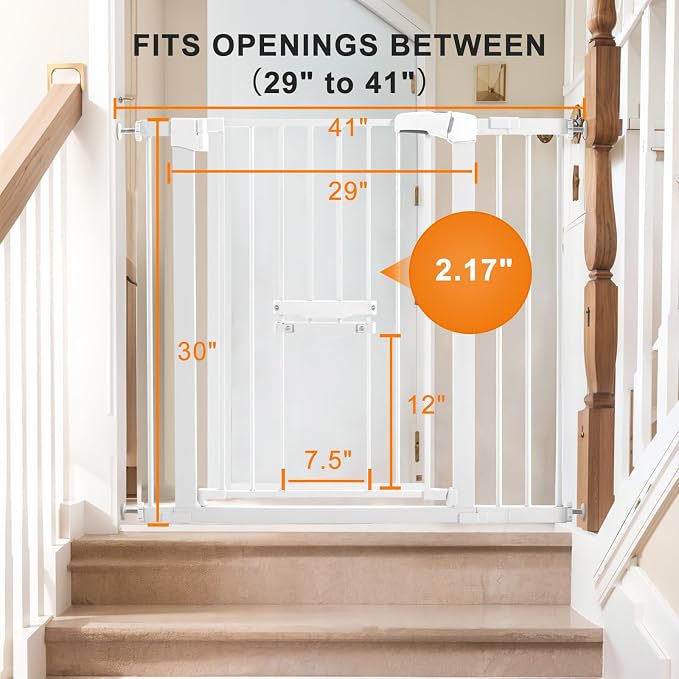 FURTIME 29"-41" Baby Gate with Cat Door Adjustable, Auto Close Dog Gate - Image 5