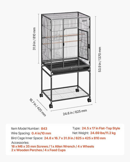 VEVOR Bird Cage, 24.6 x 16.7 x 53.9 inch, Flat Top, Wrought Iron Bird Flight - Image 7