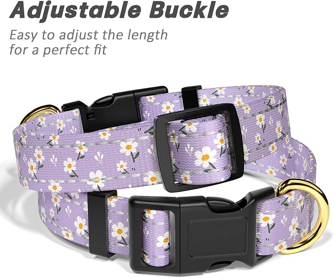 Reflective Dog Collar for Medium Dogs, Cute Flower Theme Adjustable Heavy-Duty - Image 6