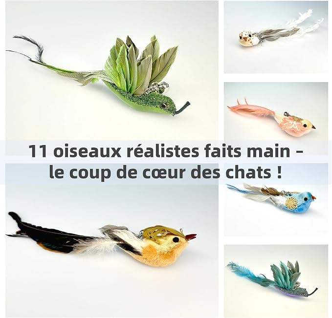 11PCS Realistic Bird Cat Toy Refills – Handmade Feather Cat Toys - Image 3