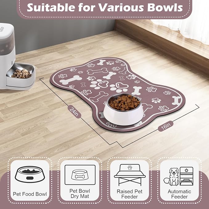 Dog Cat Mat for Food and Water, Rapid Absorbent Pet Feeding Mat, Bone Shaped - Image 6