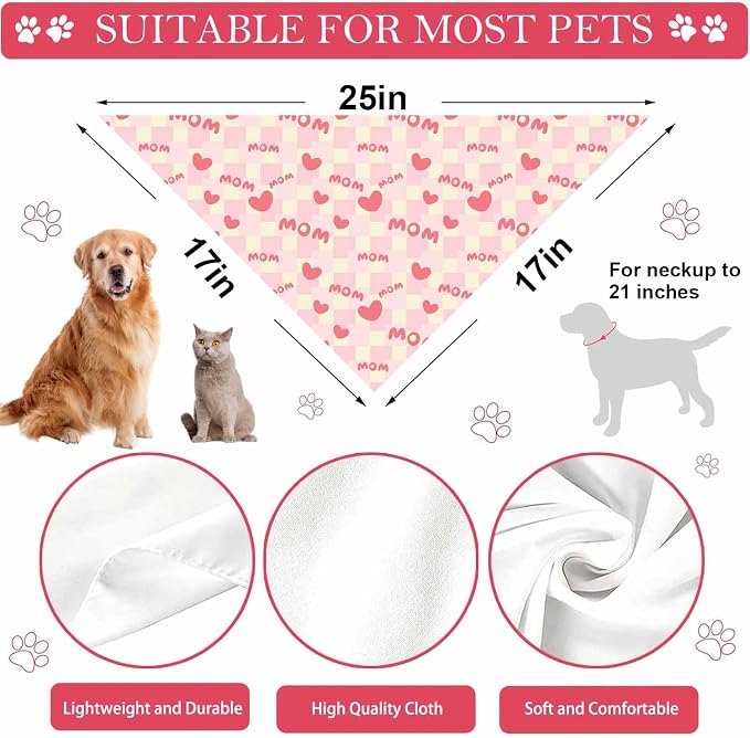 Mother Day Dog Bandanas, I Love Mom Dog Scarf, Accessories - Image 7