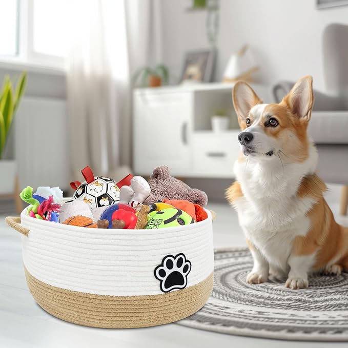 Dog Toy Basket, Large Dog Toy Storage Woven Rope Basket, Dog Toy Bin - Image 5