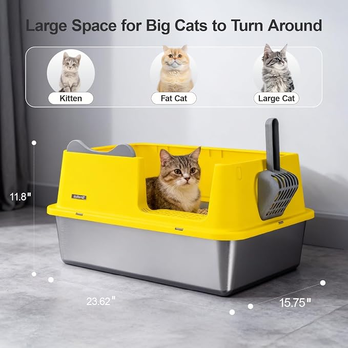 Stainless Steel Cat Litter Box, Open Top High-Sided Metal Litter Box - Image 3