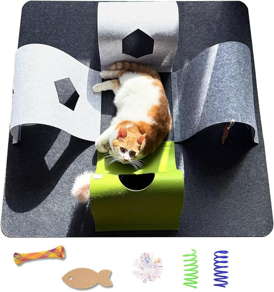 Interactive Cat Tunnel Toys for Indoor Cats, 4-Way Felt Cat Tunnel Play Mat by Veinbuty
