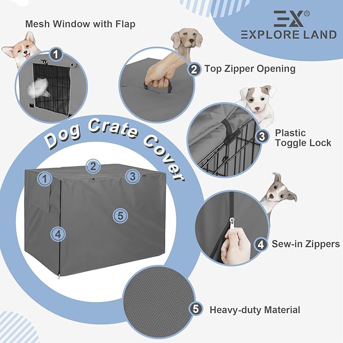 Explore Land Dog Crate Cover Heavy Duty Polyester Pet Kennel Sunshade Universal - Image 3