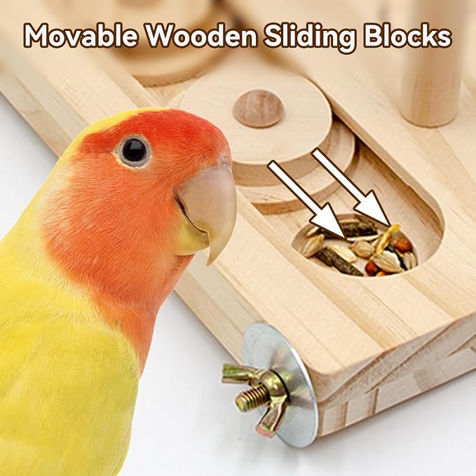 Interactive Wooden Bird Foraging Toy – Cage-Mounted Puzzle Feeder - Image 5
