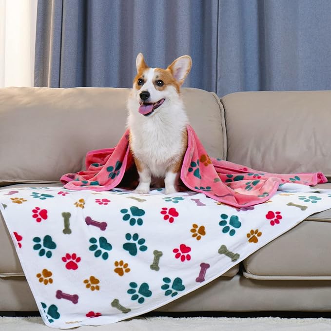 Luciphia 1 Pack 3 Blankets Fluffy Premium Fleece Pet Blanket Flannel Paw Bone - Image 2