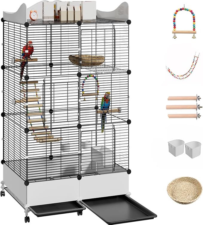 Encrypted Bird Cage Large Bird Cages 57-Inch, Top Storage Space, Bottom Splash by SNAAT