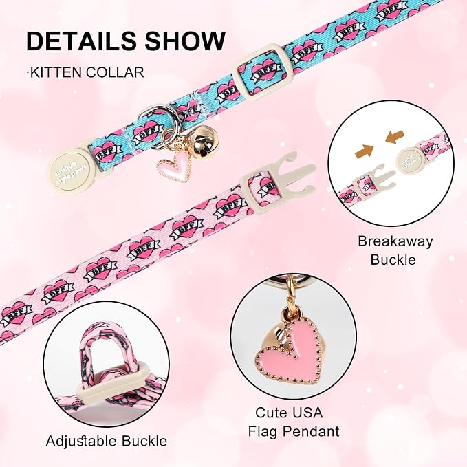 Unique Style Paws Pink Kitten Collars, Cute Valentine Cats Collar - Image 3