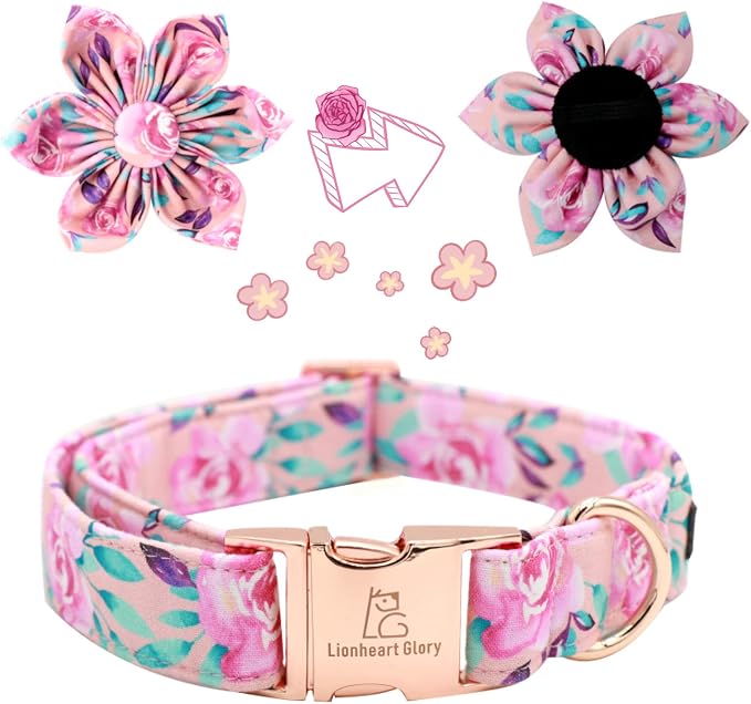 Lionheart Glory Dog Collar, Cute Floral Pattern Pet Collar Adjustable Dog Collar - Image 2