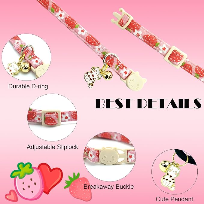 Elegant little tail 2 Pack Cat Collar-Pink Print Cotton Breakaway Cat Collars - Image 2