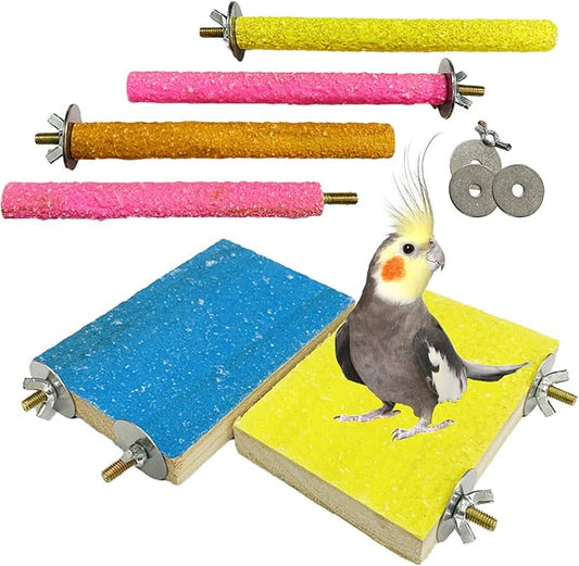 Hamiledyi 6 PCS Bird Perch Stand Toy Wood Parrot Paw Grinding Stick Perch Stand by Hamiledyi
