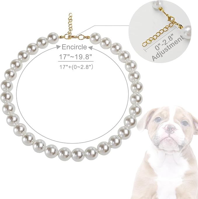 Chunky Pearl Dog Collar Large Breed, Adjustable Dog Necklace, Beaded Dog Collar - Image 2