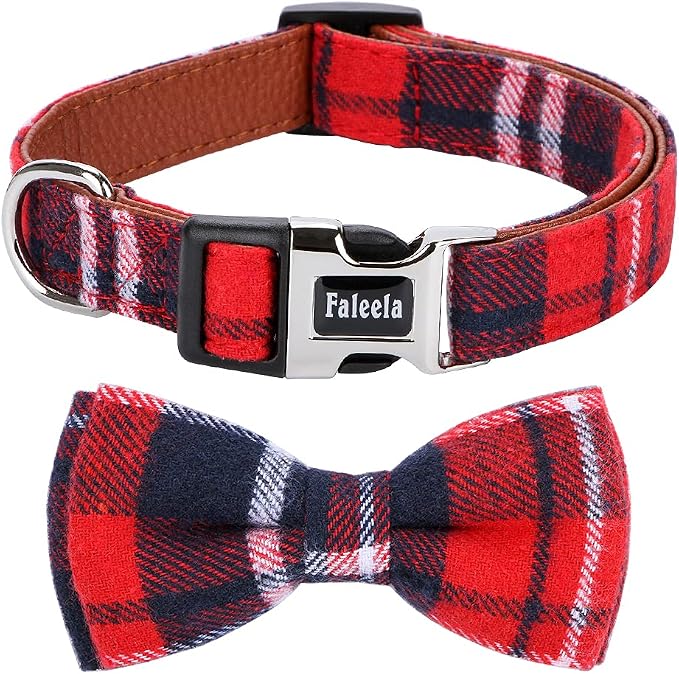 Faleela Soft &Comfy Bowtie Christmas Dog Collar, Detachable and Adjustable Bow by Faleela