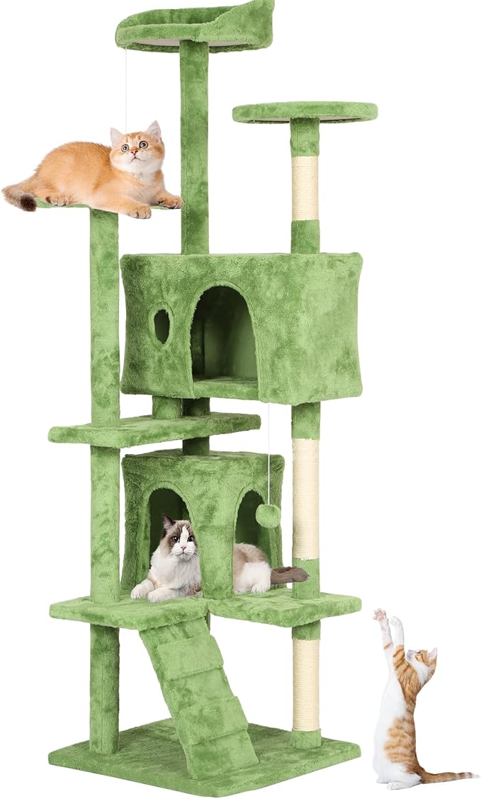 BestPet | 70" Cat Tree Tower | Green | Sturdy, Hanging Cat Toys, Observation by BestPet