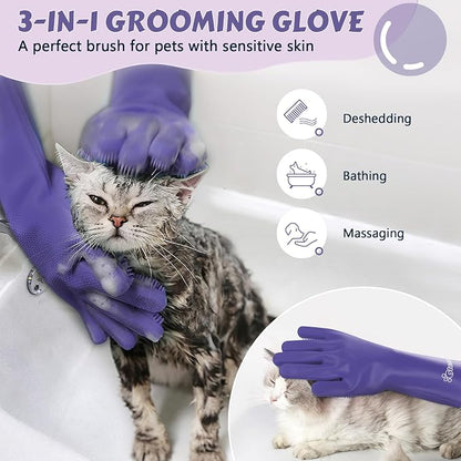 Pecute Pet Grooming Gloves, Heat Resistant, Silicone Bathing and Massaging - Image 2