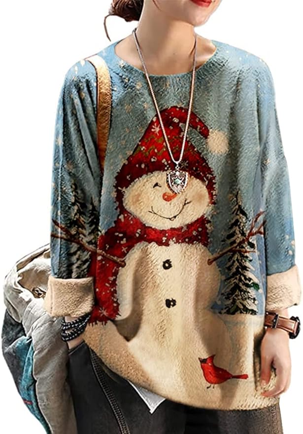YESNO Women Christmas Sweater Graphic Printed Oversized Pullover Sweaters by YESNO