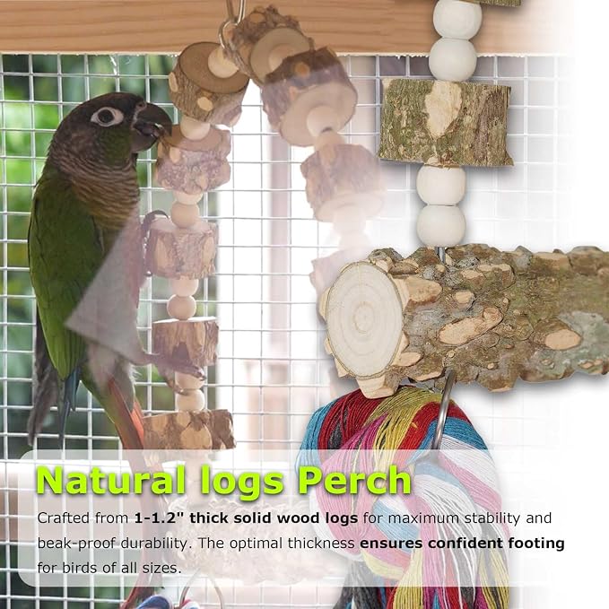 Bird Perch Swing, Large Natural Wood Parrot Toys, Bird Cage Accessories - Image 4