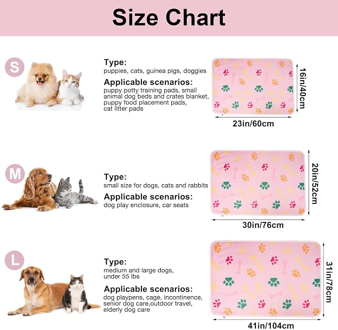 Dono 1 Pack 3 Dog Blankets for Small Dogs, Soft Fluffy Paw Print Pattern Fleece - Image 3