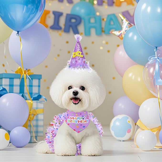 Dog Birthday Bandana with Hat and Dress Girl Set Puppy Birthday Party Supplies - Image 7