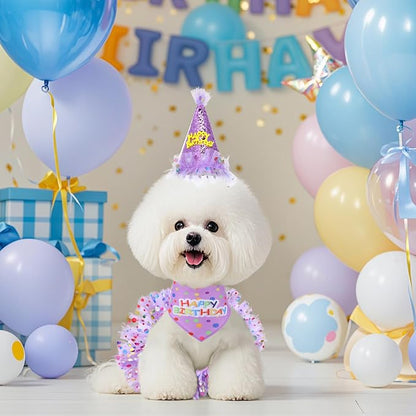 Dog Birthday Bandana with Hat and Dress Girl Set Puppy Birthday Party Supplies - Image 7