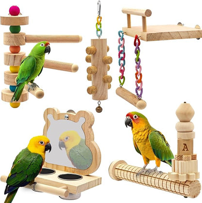 5PCS Bird Perch and Toy Set. Includes a Perch, and Chew Toy. Hangable Natural by Unknown
