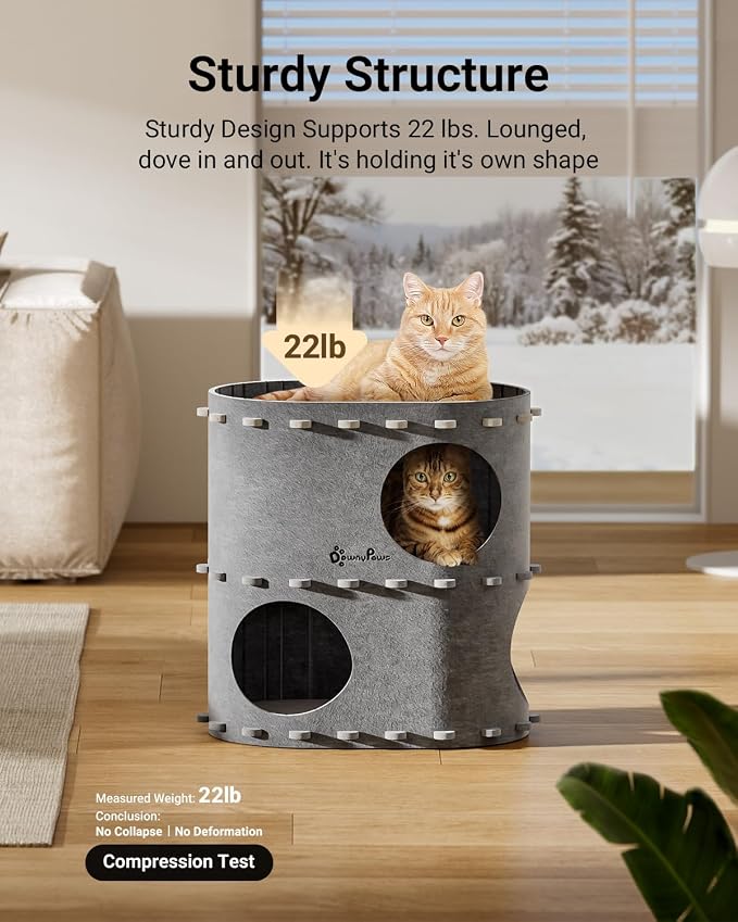 DownyPaws Cat House for Indoor Cats, 2-Storey Foldable Cat Bed Cave, Felt Cats - Image 5