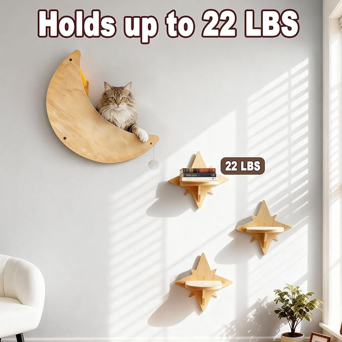 Cat Wall Shelves, Moon and Star Cat Wall Furniture - Image 6