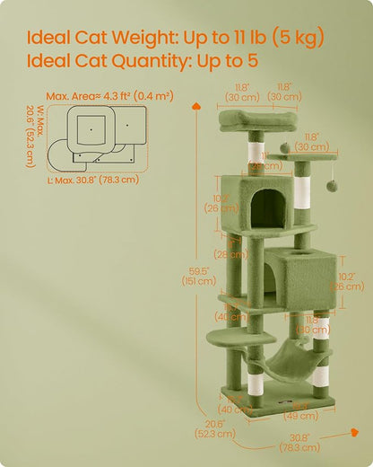 Feandrea Cat Tree, 59.5-Inch Tall Cat Tower, Plush Multi-Level Condo - Image 5