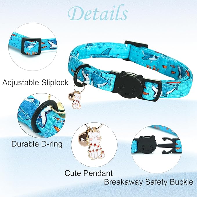 Cat Collar-2 Pack Cat Collars Shark & Dinosaur Cat Collar Breakaway - Image 2