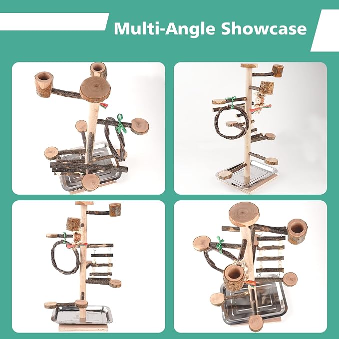 HOSUKKO Bird Playground Parrots Play Stand Wood Perches Stand, Bird Gym Playpen - Image 2