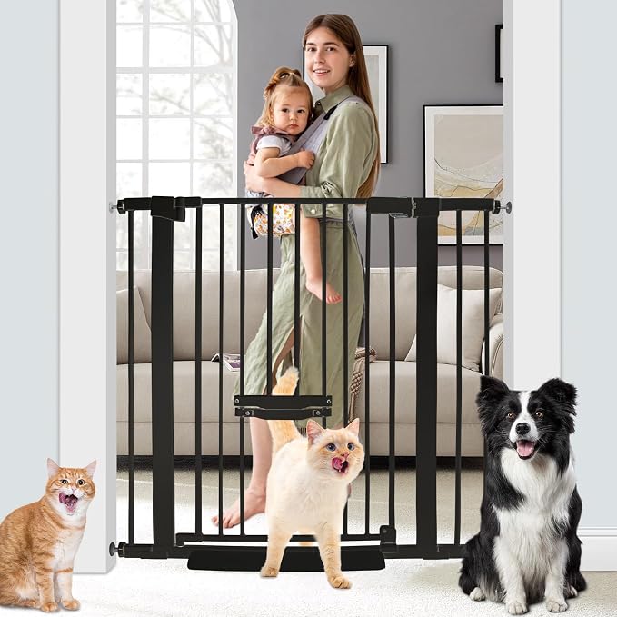 37 Inch Tall Baby Gate with Small Cat Door, Adjustable 29.5" and -40.55" by BuyNow