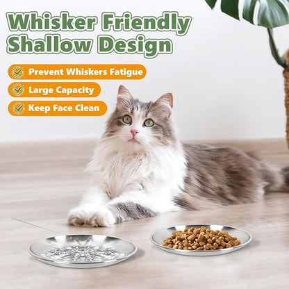 4-Pack Stainless Steel Cat Food Bowls, Shallow Whisker-Friendly Non-Slip - Image 2