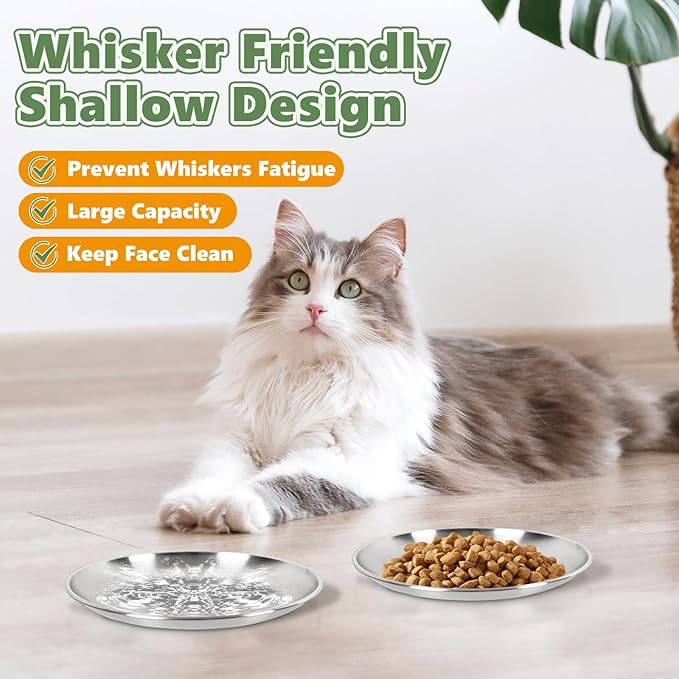 8-Pack Stainless Steel Cat Food Bowls, Shallow Whisker-Friendly Non-Slip - Image 2