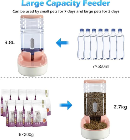Automatic Dog Cat Feeder and Water Dispenser Gravity Food Feeder and Waterer Set - Image 3