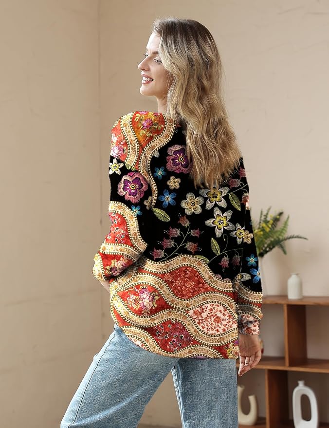 YESNO Women Christmas Sweater Graphic Printed Oversized Pullover Sweaters - Image 3