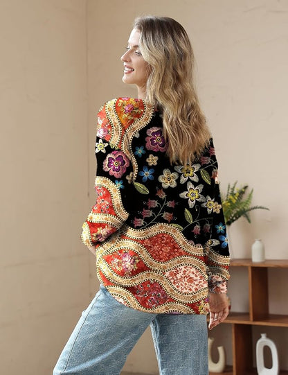 YESNO Women Christmas Sweater Graphic Printed Oversized Pullover Sweaters - Image 3