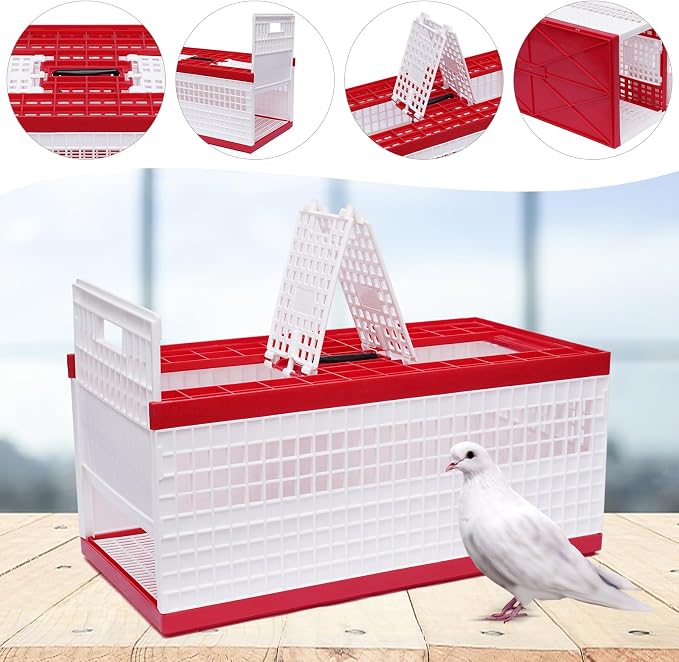 Folding Pigeon Cage with Handle, Portable Plastic Bird Travel Carrier Cage with - Image 3
